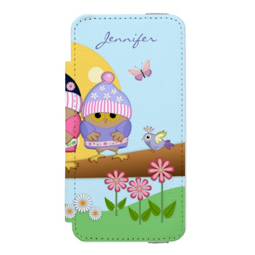 Cute spring owls and custom name wallet case for iPhone SE55s