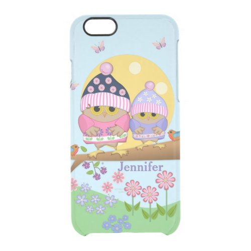 Cute spring owls and custom name clear iPhone 66S case