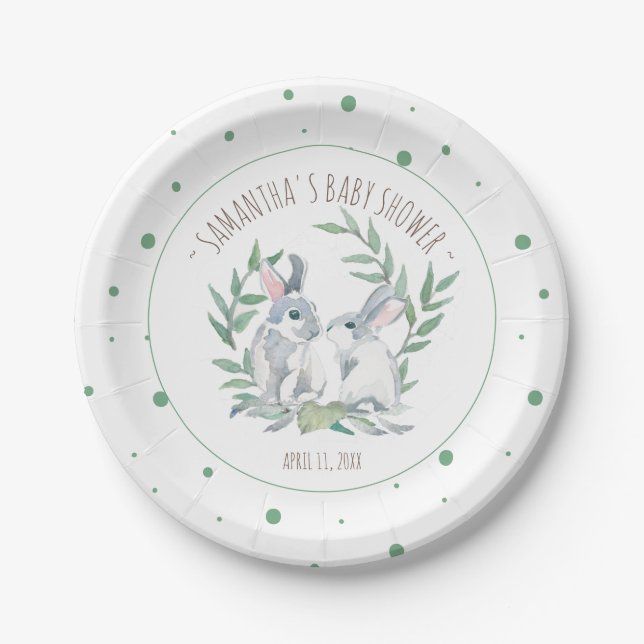 Cute Spring Party Theme Bunny Paper Plates (Front)