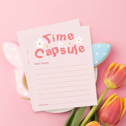 Cute Spring Pink Daisy Birthday Time Capsule Card