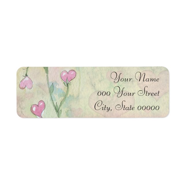 Cute Spring Pink Heart Flowers Wedding Label (Front)