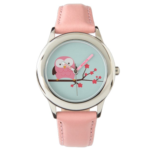 Cute Spring Pink Owl Watch (Front)