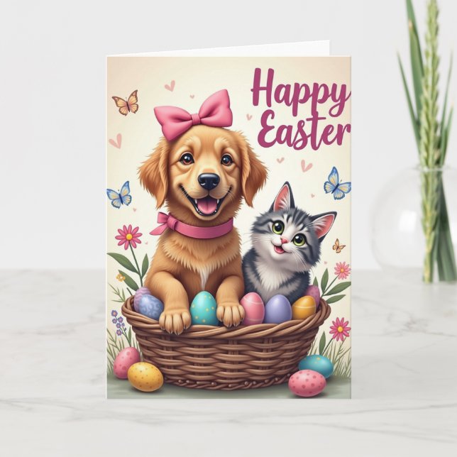 Cute Spring Puppy Kitten Card (Front)