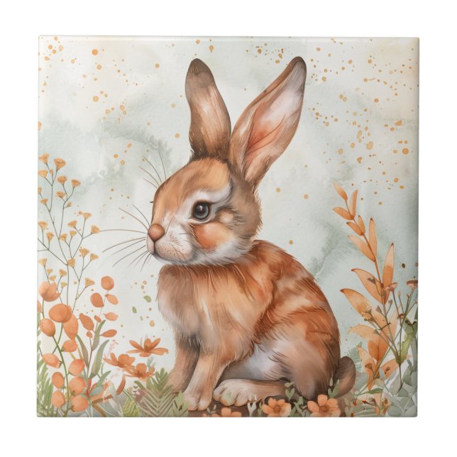 Cute Spring Rabbit Ceramic Tile (Front)