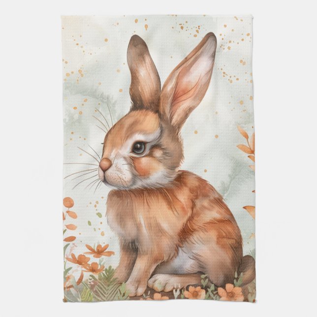 Cute Spring Rabbit Kitchen Towel (Vertical)