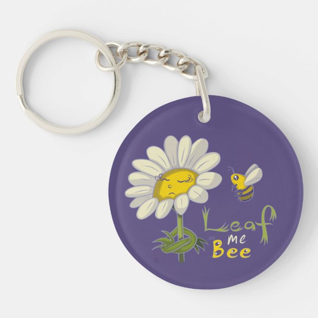 Cute Spring Scene with Daisy Flower and Bee Keychain (Front)