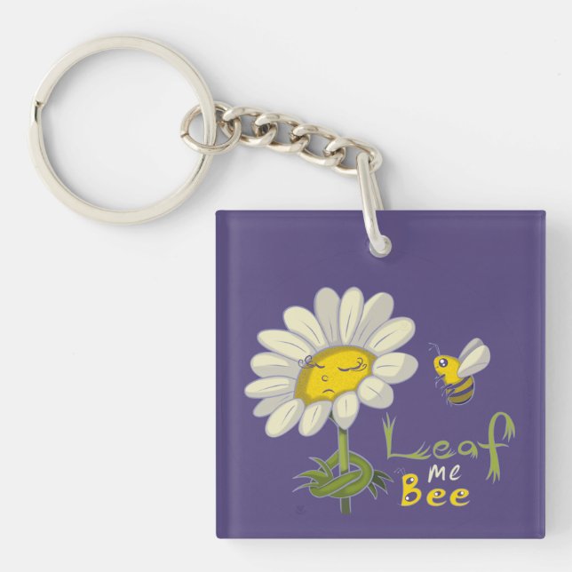  Cute Spring Scene with Daisy Flower and Bee Keychain (Front)