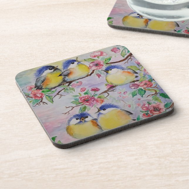 Cute Spring Sparrows Coaster (Left Side)