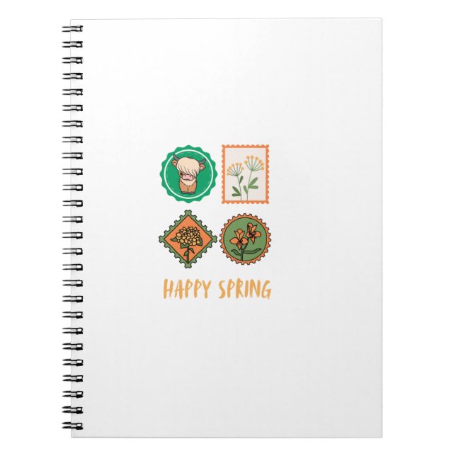 Cute Spring Stamp Highland Cow Notebook (Front)