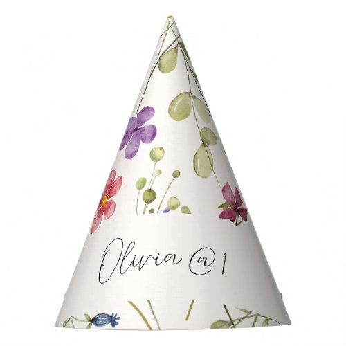 Cute Spring Watercolor Flower 1st Birthday Party Hat