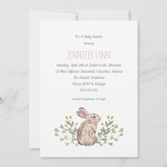 Cute Spring Woodland Bunny Baby Shower Invitation (Front)