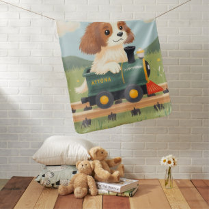 Cute Springer Spaniel Puppy Toy Train Pastel Baby Blanket