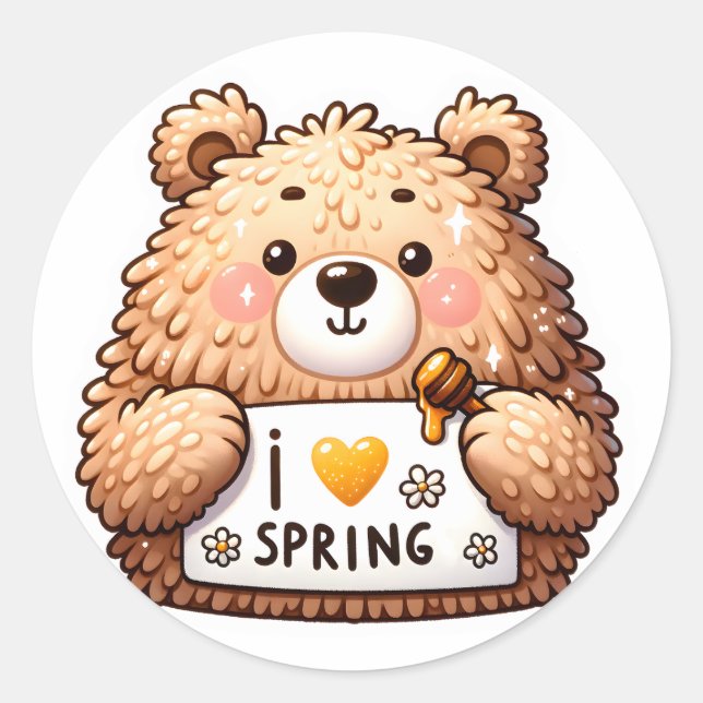 Cute Springtime Bear Sticker (Front)