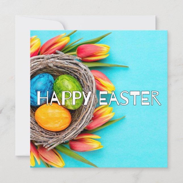 Cute Springtime Happy Easter Flowers & Egg Collage Card (Front)