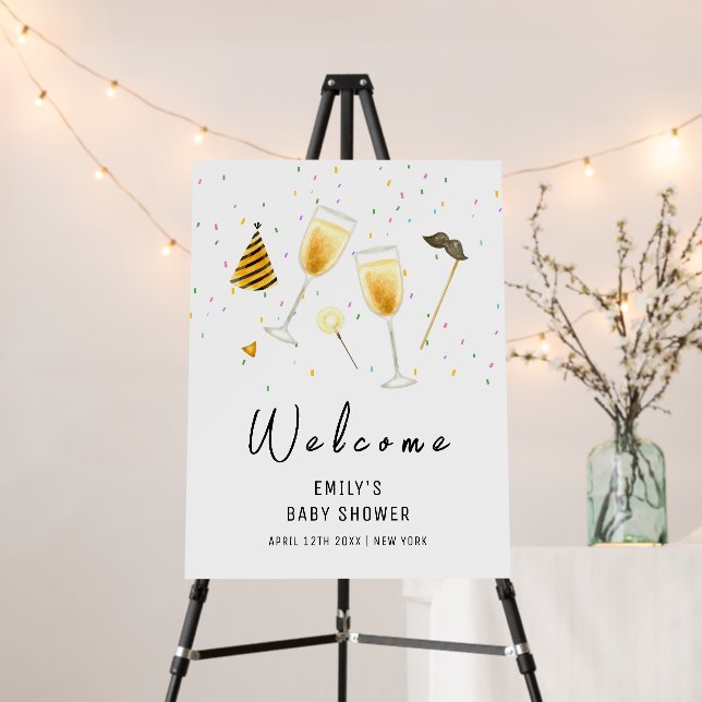 Cute Sprinkle Champagne Baby Shower Welcome Sign  (In Situ (Stand))