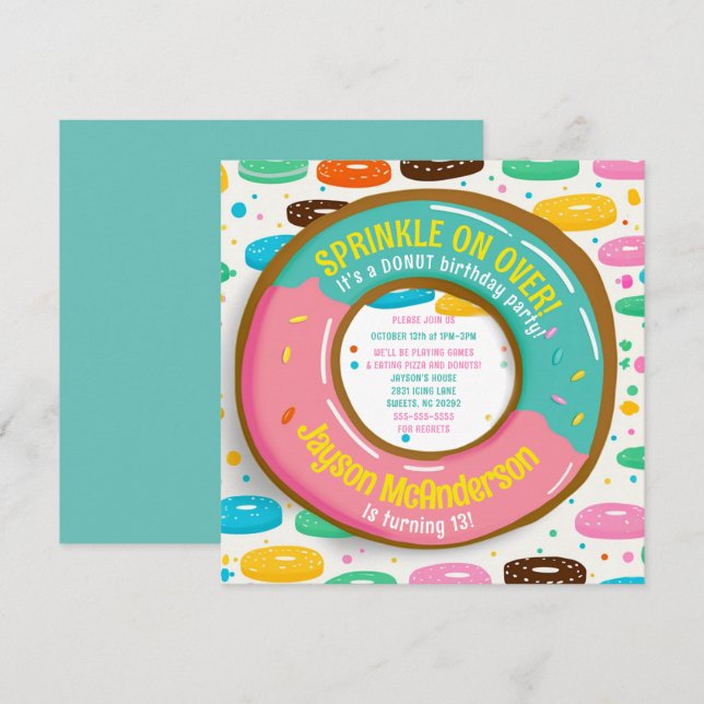 Cute Sprinkle Donut Birthday Party Invitation (Front/Back)