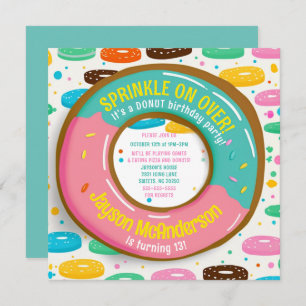 Cute Sprinkle Donut Birthday Party Invitation