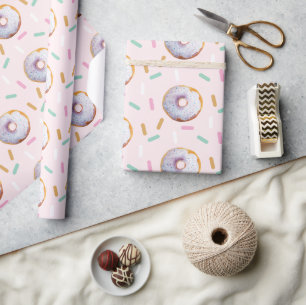 Cute Sprinkle Donut Watercolor Pattern Wrapping Paper
