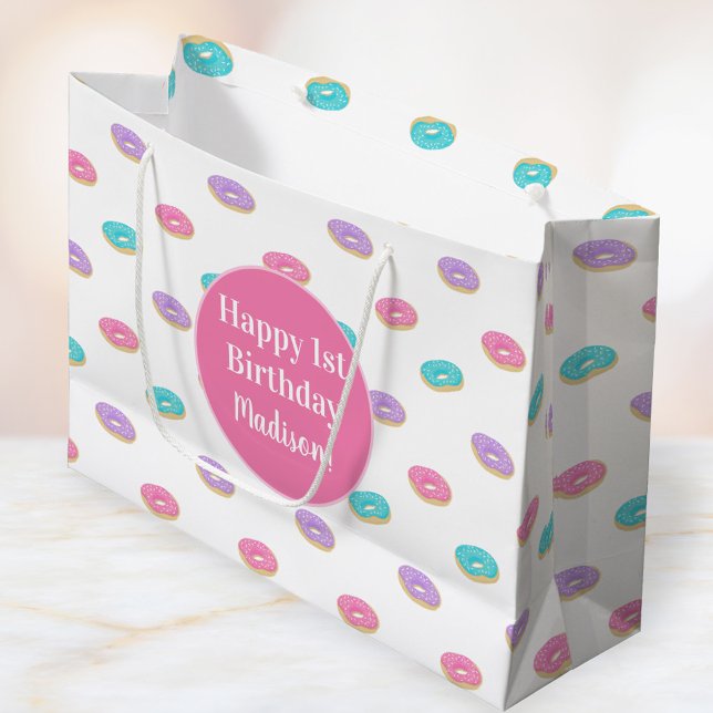 Cute Sprinkle Donuts Pattern Personalized Birthday Large Gift Bag (Creator Uploaded)