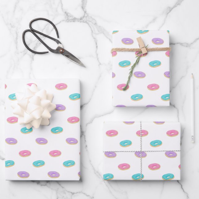 Cute Sprinkle Donuts Pattern Wrapping Paper Sheets (Front)