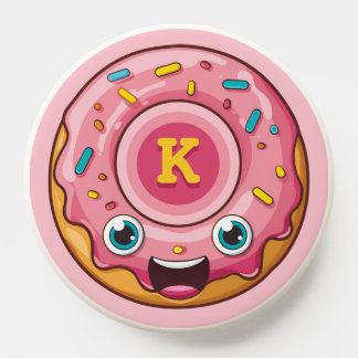Cute Sprinkle Pink Glaze Donut with Monogram PopSocket