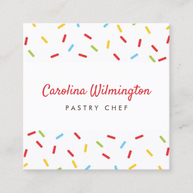 Cute Sprinkles Bakery Dessert Catering Pastry Chef Square Business Card (Front)
