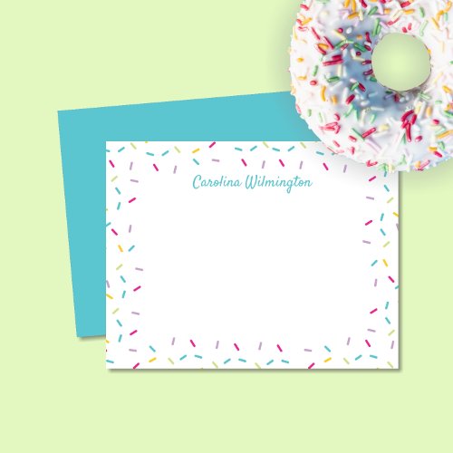Cute Sprinkles Colorful Girly Stationery Turquoise Note Card