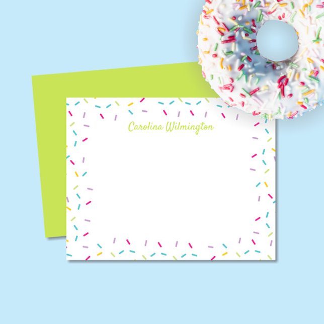 Cute Sprinkles Girly Lime Green Stationery Note Card (Creator Uploaded)