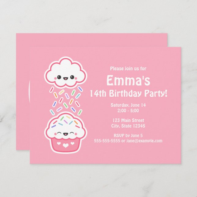 Cute Sprinkling Cloud Birthday Party Invitations (Front/Back)