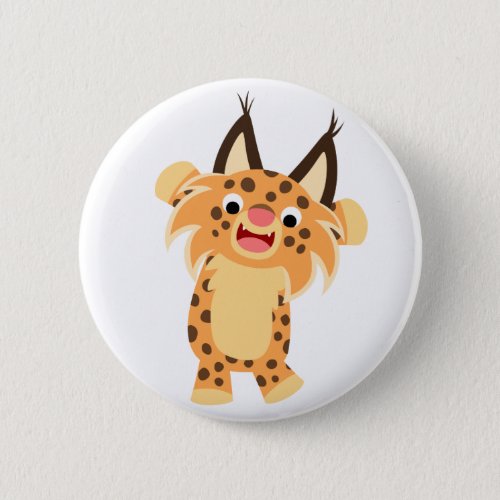 Cute Spunky Cartoon Bobcat Button Badge