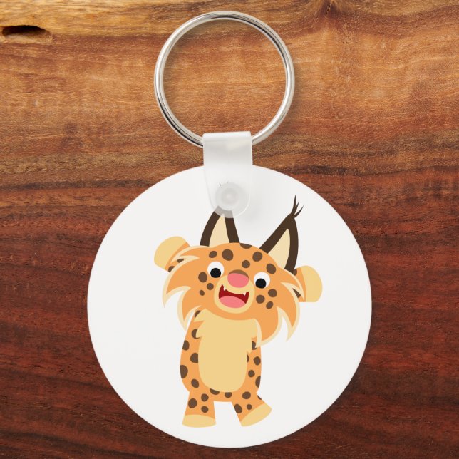 Cute Spunky Cartoon Bobcat Keychain (Front)