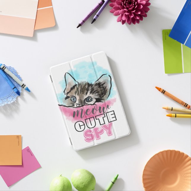 "CUTE SPY" | Funny Cute Kitten Pink Blue iPad Mini Cover (In Situ)