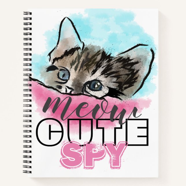 "CUTE SPY" | Funny Cute Kitten Pink Blue Notebook (Front)