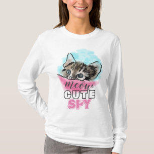"CUTE SPY" Funny Cute Kitten Pink Blue T-Shirt