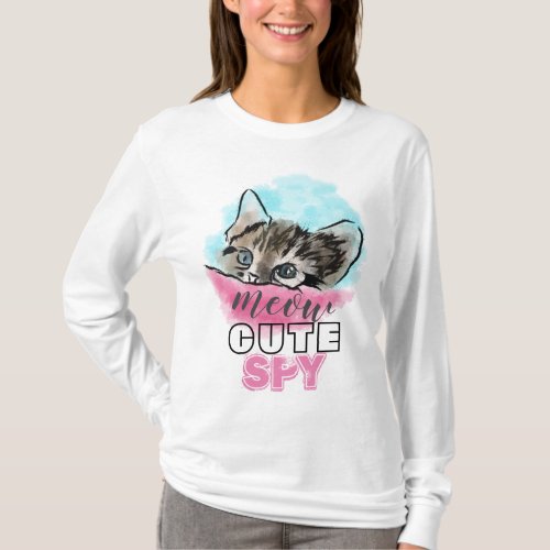 CUTE SPY  Funny Cute Kitten Pink Blue T_Shirt