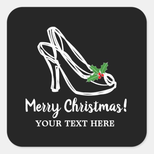 Cute square Christmas sticker with high heel shoe 