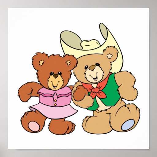 cute square dancing teddy bears design poster | Zazzle