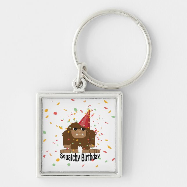 Cute Squatchy Birthday Bigfoot Keychain (Front)