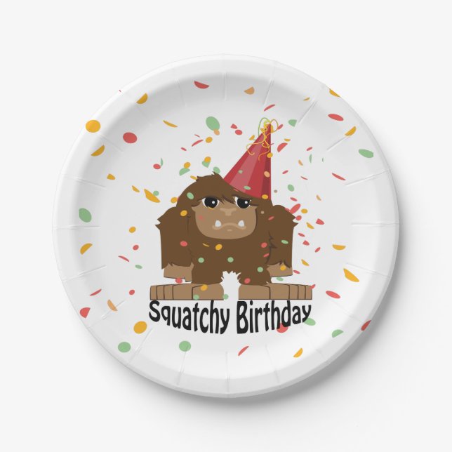 Cute Squatchy Birthday Bigfoot Paper Plates (Front)