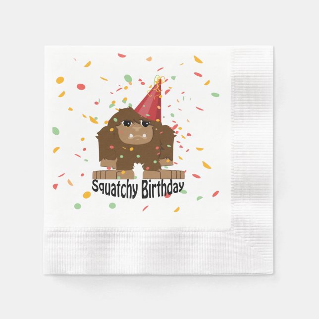 Cute Squatchy Birthday Cartoon Bigfoot Napkins (Front)