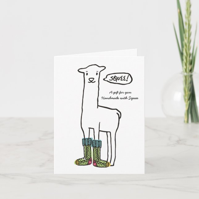 Cute squee llama Christmas knitting crochet socks Holiday Card (Front)