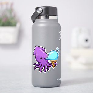 Cute Squid Blowing Bubble Ice Cream on Waffle Cone Sticker