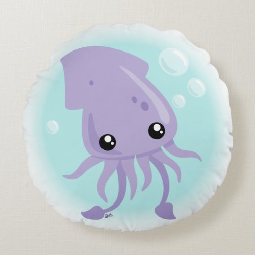 Cute Squid Round Pillow
