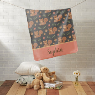 Cute Squirrel Acorn Autumn Leaves Pattern Baby Blanket