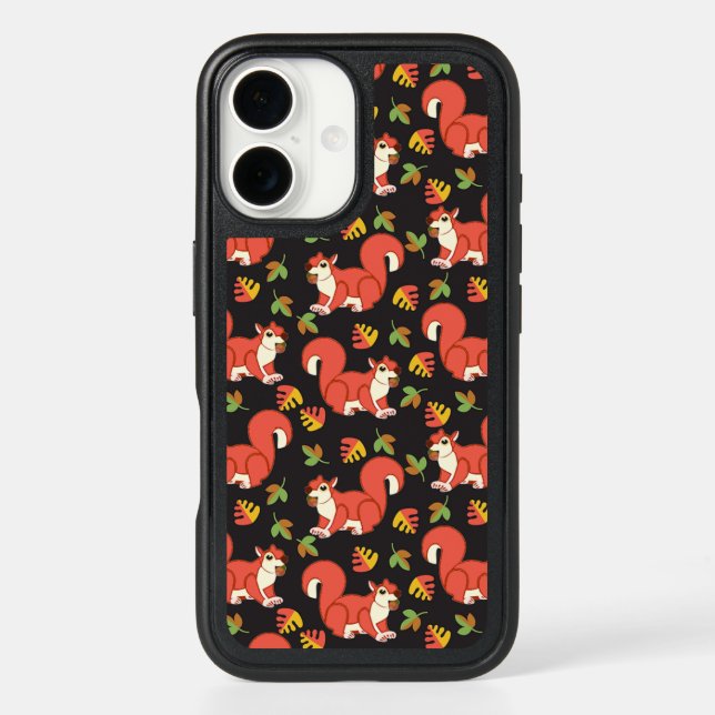 Cute Squirrel and Autumn Leaf Pattern Otterbox iPhone Case (Back)