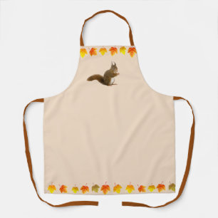 Cute squirrel and Autumn leaves on light beige Apron
