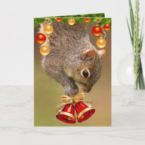 Cute Squirrel And Bells Christmas Holiday Card