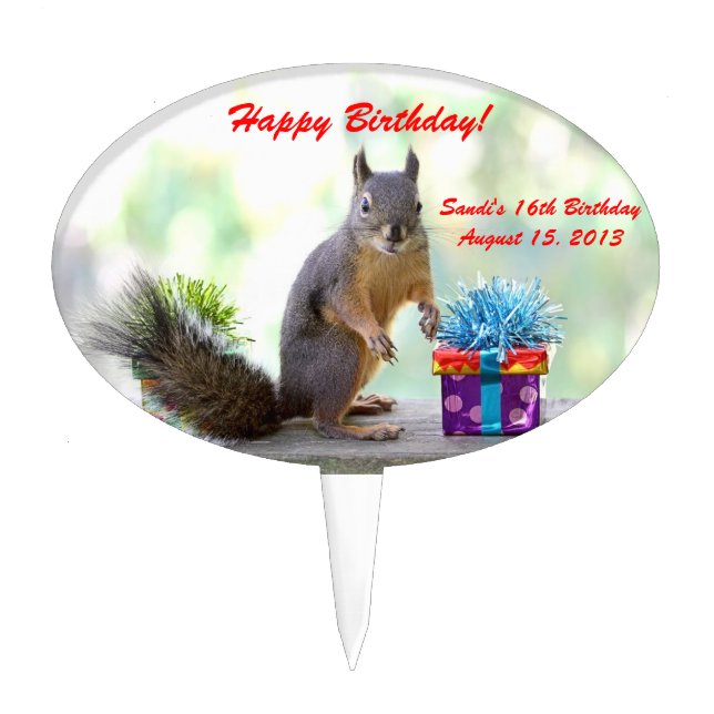 Cute Squirrel and Birthday Presents Cake Topper (Front)