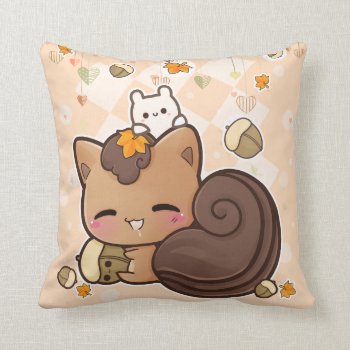Cute Squirrel And Kawaii Chestnut Throw Pillow by Chibibunny at Zazzle