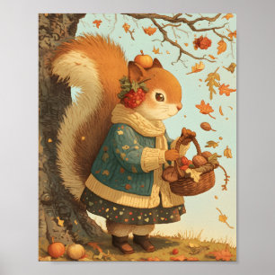 Cute Squirrel Autumn Animal Nursery Wall Art Print